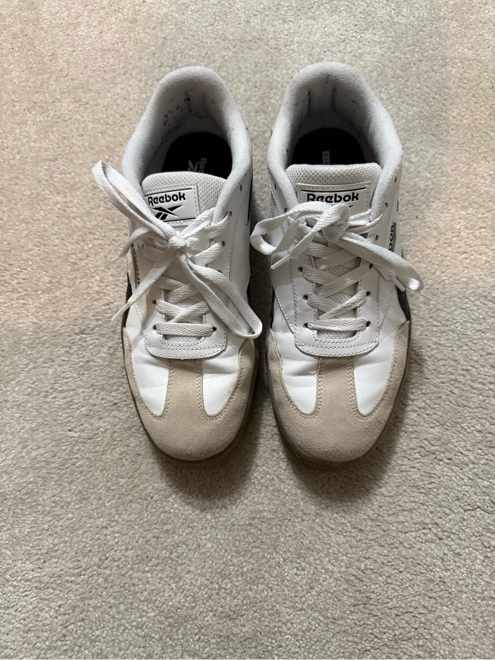 Reebok Women's White Sneakers with Beige Suede Accents